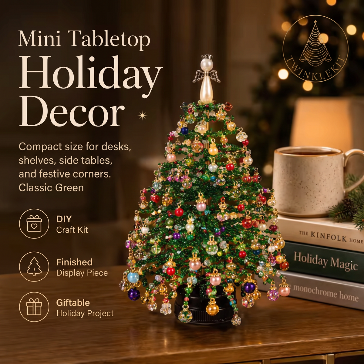 Handmade DIY Beaded Christmas Tree Making Kit, Mini Crystal Bead Christmas Tree Desktop Decor, Christmas DIY Craft Supplies, Cre